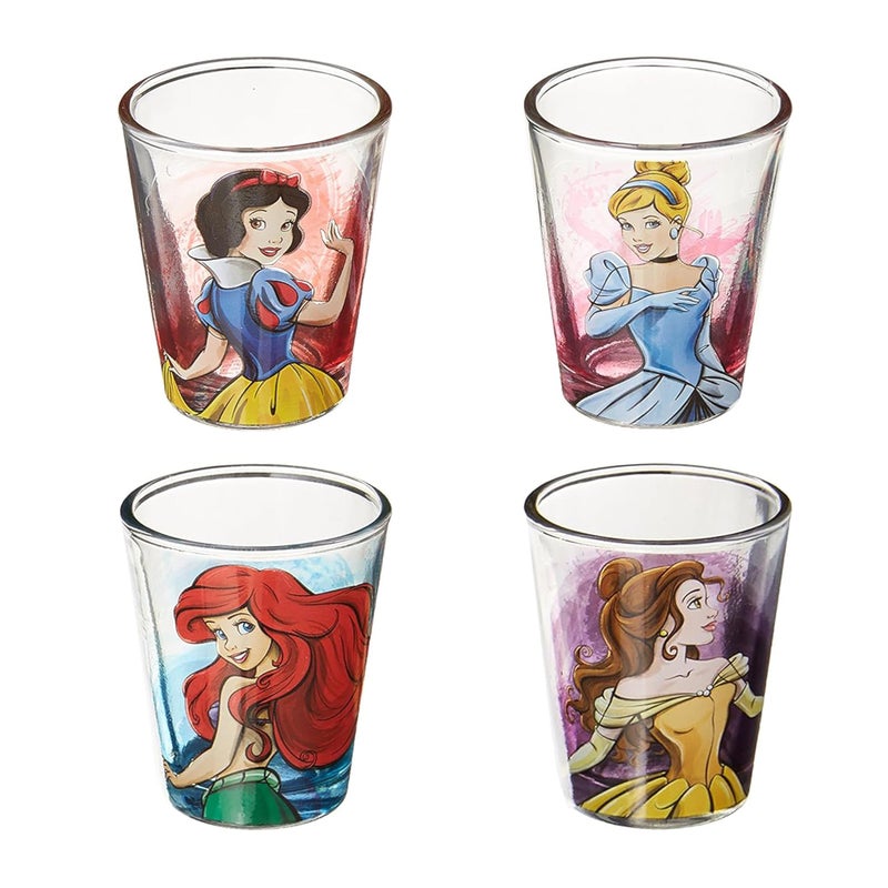 Silver Buffalo Disney Princess Featuring Snow White, Cinderella, Ariel, and Belle 4 Pack Mini Glasses, 1.5 Ounces - Image 1