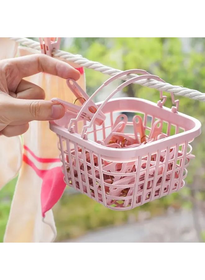 مجموعة مشابك الغسيل البلاستيكية الخضراء المتينة 30 قطعة مع سلة محمولة للمنزل والسفر مشابك تجفيف الملابس - Image 4