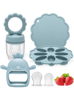iMissiu Baby Fruit Food Feeder & Freezer Tray and Silicone Teether, Babies Teething Toys for 3 6 9 12+ Months, Includes 2 Extra Pouches & Travel Lids  - Image 1