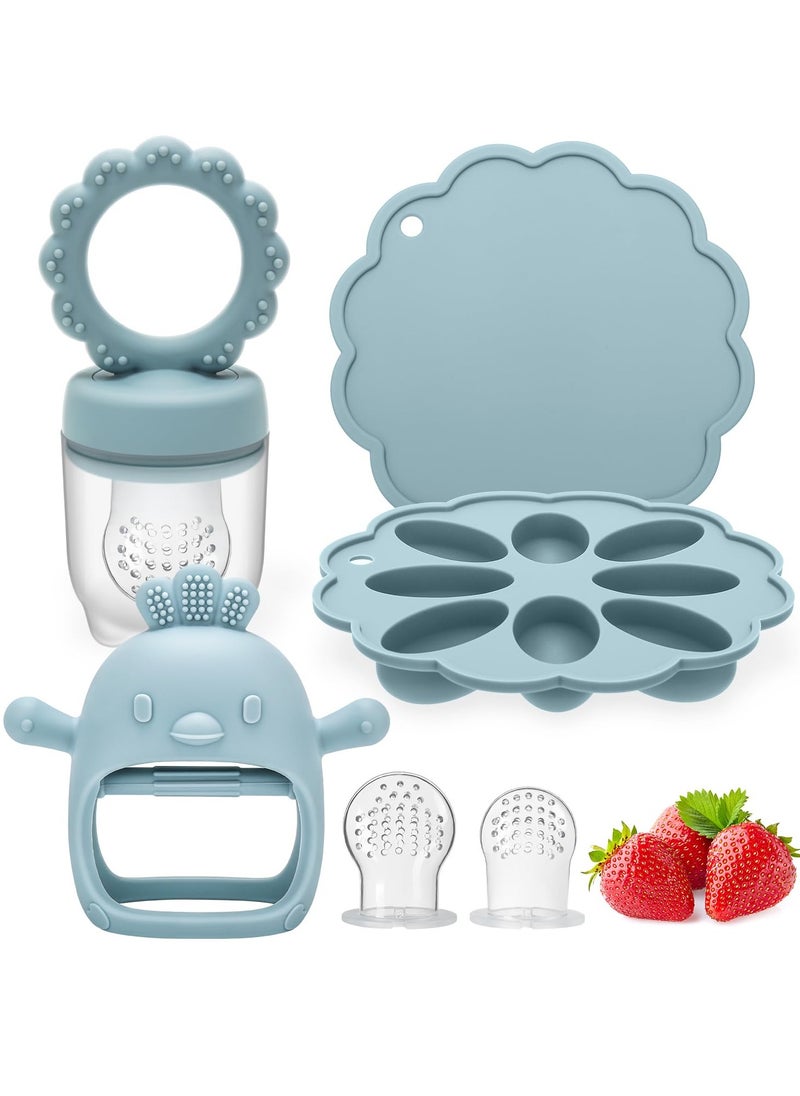 iMissiu Baby Fruit Food Feeder & Freezer Tray and Silicone Teether, Babies Teething Toys for 3 6 9 12+ Months, Includes 2 Extra Pouches & Travel Lids  - Image 1