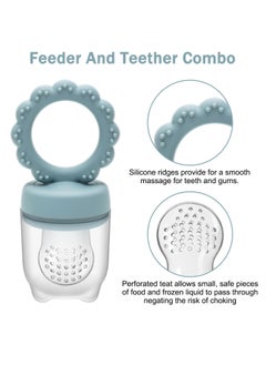 iMissiu Baby Fruit Food Feeder & Freezer Tray and Silicone Teether, Babies Teething Toys for 3 6 9 12+ Months, Includes 2 Extra Pouches & Travel Lids  - Image 2
