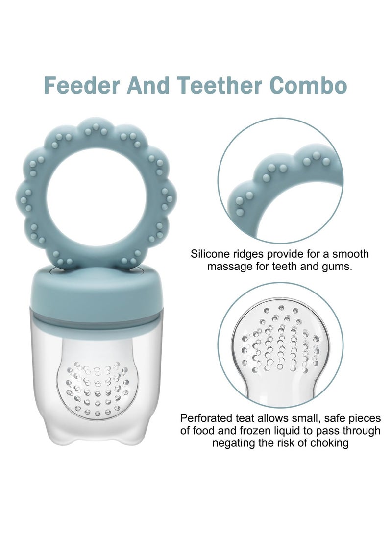 iMissiu Baby Fruit Food Feeder & Freezer Tray and Silicone Teether, Babies Teething Toys for 3 6 9 12+ Months, Includes 2 Extra Pouches & Travel Lids  - Image 2