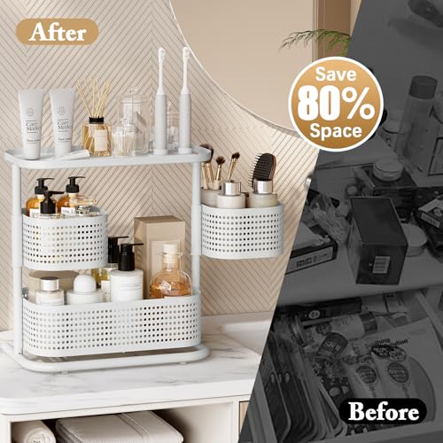 KINGRACK 3-Tier Rotating Bathroom Organizer, Countertop Vanity Tray, Spice Rack Storage, Easy to Assembly Space-Saving Organizer for Bathroom, Kitchen, Laundry Room, White - Image 4
