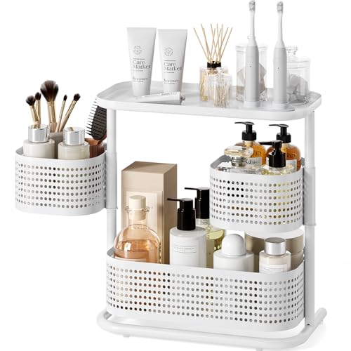 KINGRACK 3-Tier Rotating Bathroom Organizer, Countertop Vanity Tray, Spice Rack Storage, Easy to Assembly Space-Saving Organizer for Bathroom, Kitchen, Laundry Room, White - Image 1