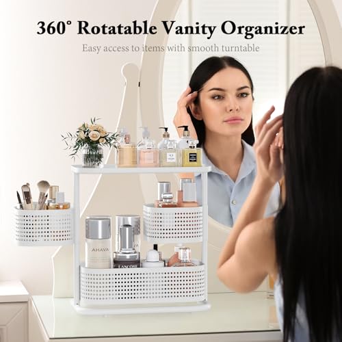 KINGRACK 3-Tier Rotating Bathroom Organizer, Countertop Vanity Tray, Spice Rack Storage, Easy to Assembly Space-Saving Organizer for Bathroom, Kitchen, Laundry Room, White - Image 5