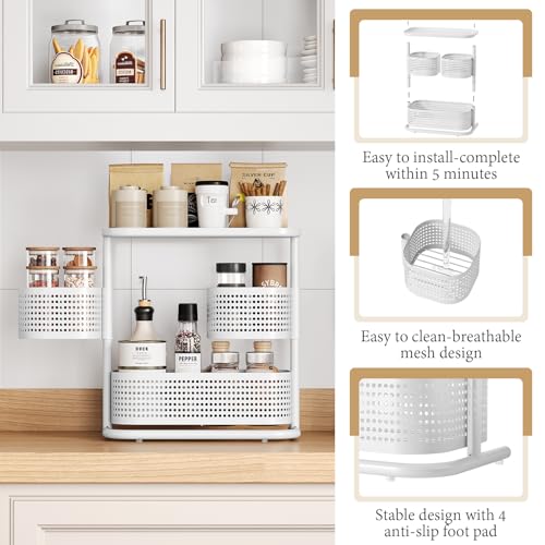 KINGRACK 3-Tier Rotating Bathroom Organizer, Countertop Vanity Tray, Spice Rack Storage, Easy to Assembly Space-Saving Organizer for Bathroom, Kitchen, Laundry Room, White - Image 3