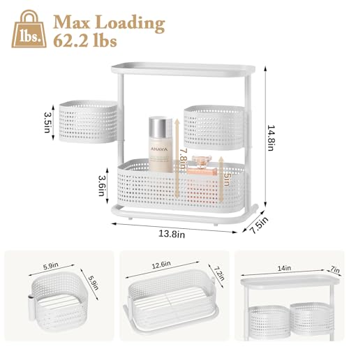 KINGRACK 3-Tier Rotating Bathroom Organizer, Countertop Vanity Tray, Spice Rack Storage, Easy to Assembly Space-Saving Organizer for Bathroom, Kitchen, Laundry Room, White - Image 2