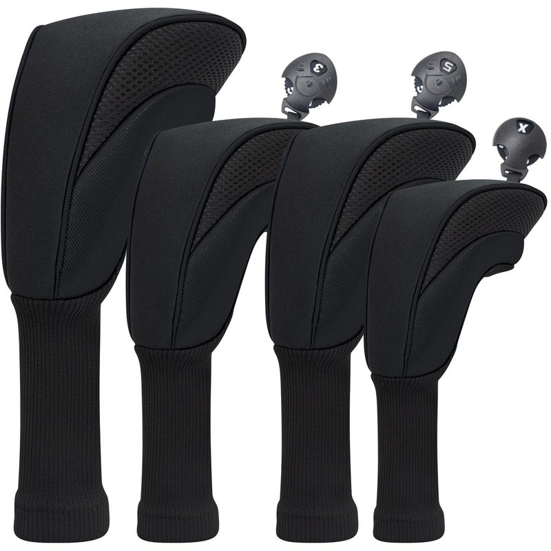 MEAHILESC Golf Club Head Covers for Fairway Woods Driver Hybrids 4 Pieces Long Neck Mesh Sports Fan Golf Club Headcovers Set with Interchangeable No Tags 3 4 5 6 7 X Golf Accessories for Men Women - Image 2