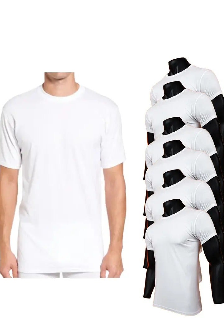 Textelo Pack of 6 Men's Crew Neck T Shirts neckline O Shape 100% Cotton White regular fit  short sleeves - Image 1