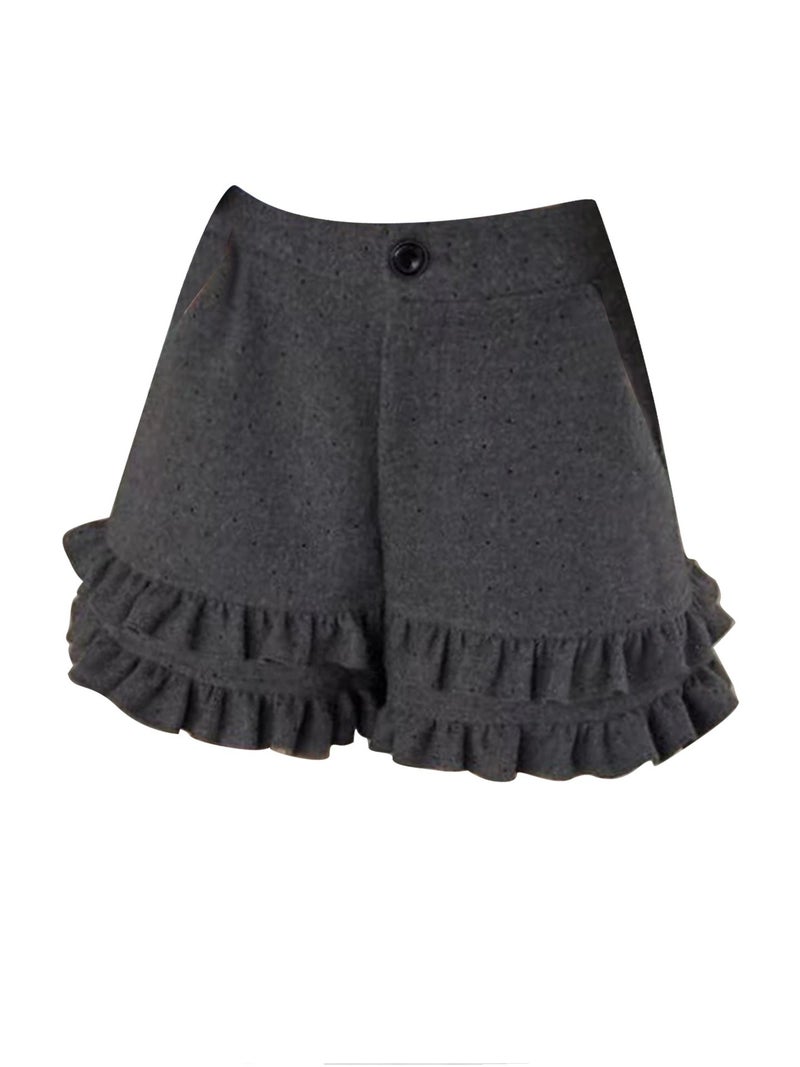 Slightly plump mm gray wood ear lace wide-leg shorts women wear woolen boots and pants outside in autumn and winter high-waisted slimming casual pants - Image 2