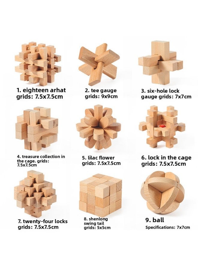 Kong Ming Lock Luban Lock Full Suit Gifts For Children's Educational Toys Decompression Unlock Intelligence-Color:Beech Six-piece Set Difficulty Six [recommend Adult Difficulty Package  - Image 5