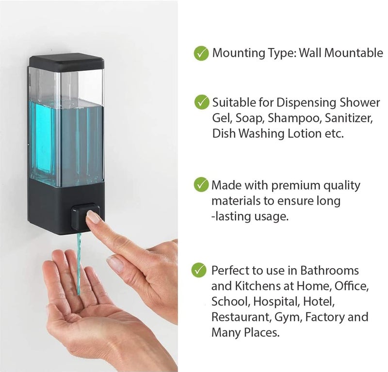 BATH GURU ABS Plastic Liquid Soap Dispenser Sanitizer Lotion Gel Shampoo Dish Wash Gel Dispenser for Bathroom Wash Basin Kitchen Sink 350Ml Pack of 3 Clear Black - Image 2