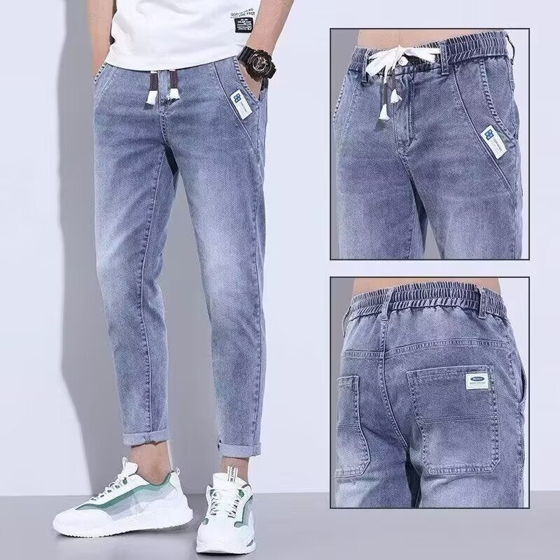 2025 Light Color Jeans Mens Loose Mens Denim Stretch Casual Mens Pants New Harem Pants Trendy Brand Pants Dark blue - Image 2