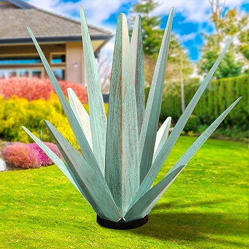 KODIBO Large Tequila Rustic Sculpture, Rustic Metal Agave Plants for Outdoor Patio Yard, Home Decor Hand Painted Metal Agave Garden Yard Statue, Outdoor Lawn Ornaments (Mint Green - L) - Image 1