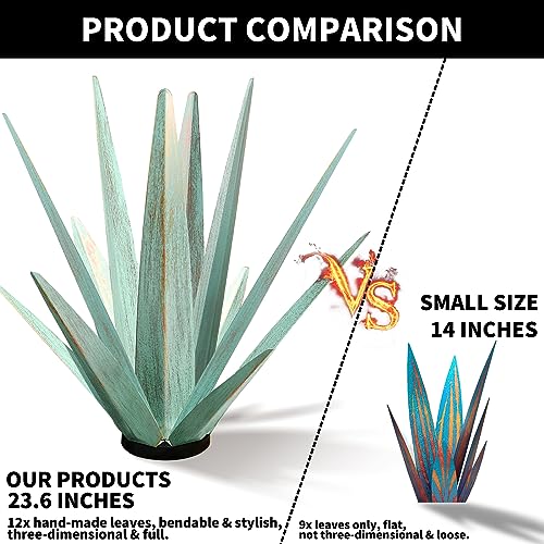 KODIBO Large Tequila Rustic Sculpture, Rustic Metal Agave Plants for Outdoor Patio Yard, Home Decor Hand Painted Metal Agave Garden Yard Statue, Outdoor Lawn Ornaments (Mint Green - L) - Image 4