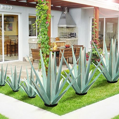 KODIBO Large Tequila Rustic Sculpture, Rustic Metal Agave Plants for Outdoor Patio Yard, Home Decor Hand Painted Metal Agave Garden Yard Statue, Outdoor Lawn Ornaments (Mint Green - L) - Image 3