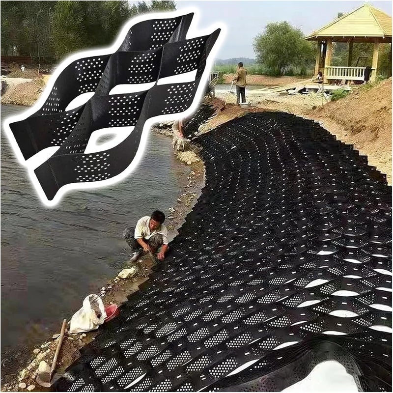 شبكة الحصى بارتفاع 2 بوصة، شبكة تعزيز أرضي ثقيلة الواجب، شبكة جيوتقنية من البولي إيثيلين عالي الكثافة لممرات السيارات والأرصفة DIY والحدائق والمنحدرات، شبكة تثبيت التربة (2x10 م / 6.6x32.8 قدم) - Image 1