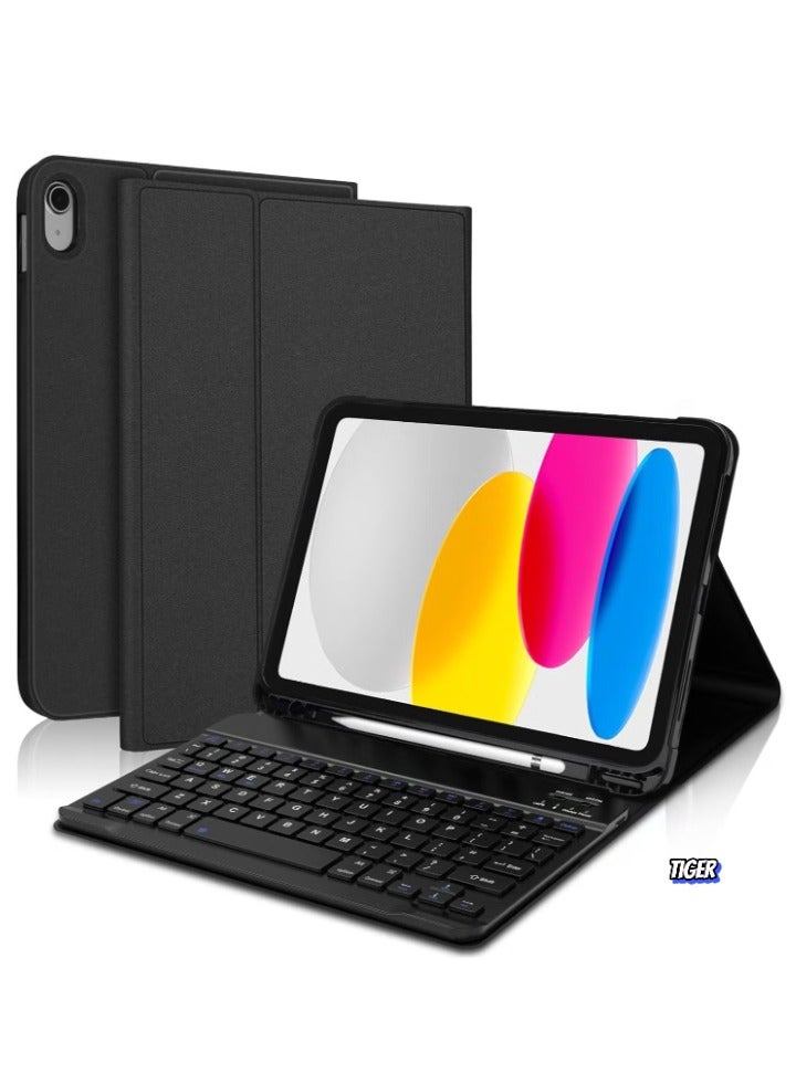 TIGER Lightweight Smart Cover with Magnetically Detachable Wireless Keyboard for iPad 2022 10th Gen 10.9 inch – Slim, Protective, Bluetooth Keyboard, Black - Image 1
