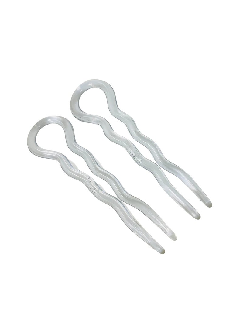 Parcelona Parcelona French Sleek Clear 3.5" Large Celluloid U Shaped Chignon Bun Hair Pins for Women, Made in France (2 in Pack) 