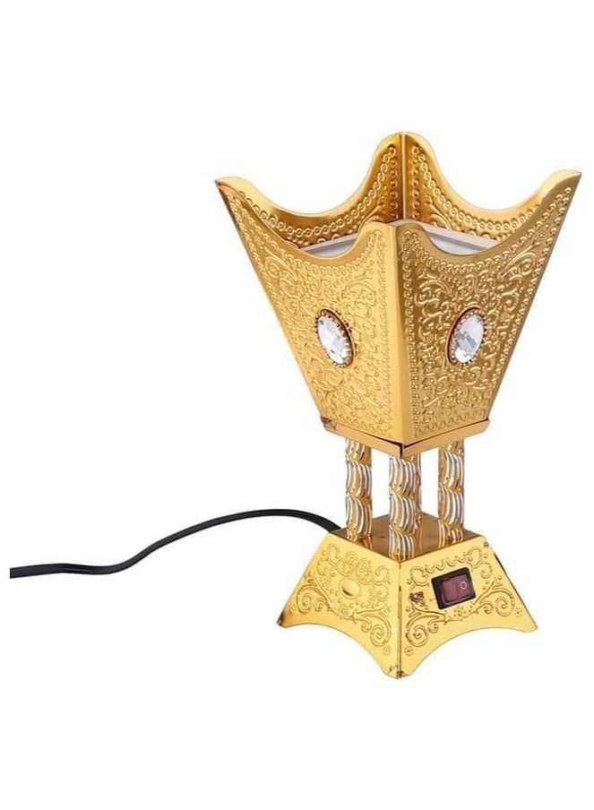 Portable Electric Incense Burner – Vintage Arabic Resin & Oud Incense Holder, Aromatherapy Diffuser for Yoga, Spa, Therapy, Home & Office Décor (Large Quadrangular Mabkhara – WF012-2 – Gold) - Image 3