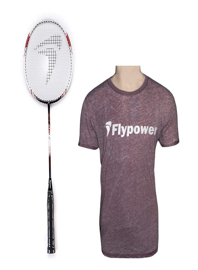 FLYPOWER BADMINTON RACKET AGNI 4 WITH T-SHIRT U.K RANJINI GREY SIZE XS - Image 1
