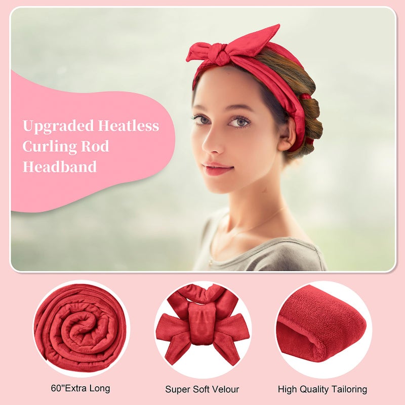 Flylipu Heatless Curling Rod Headband, Upgraded 60" Extra Long Heatless Curls Headband Soft Hair Curlers to Sleep In Hair Rollers No Heat Curls (Red) - Image 5