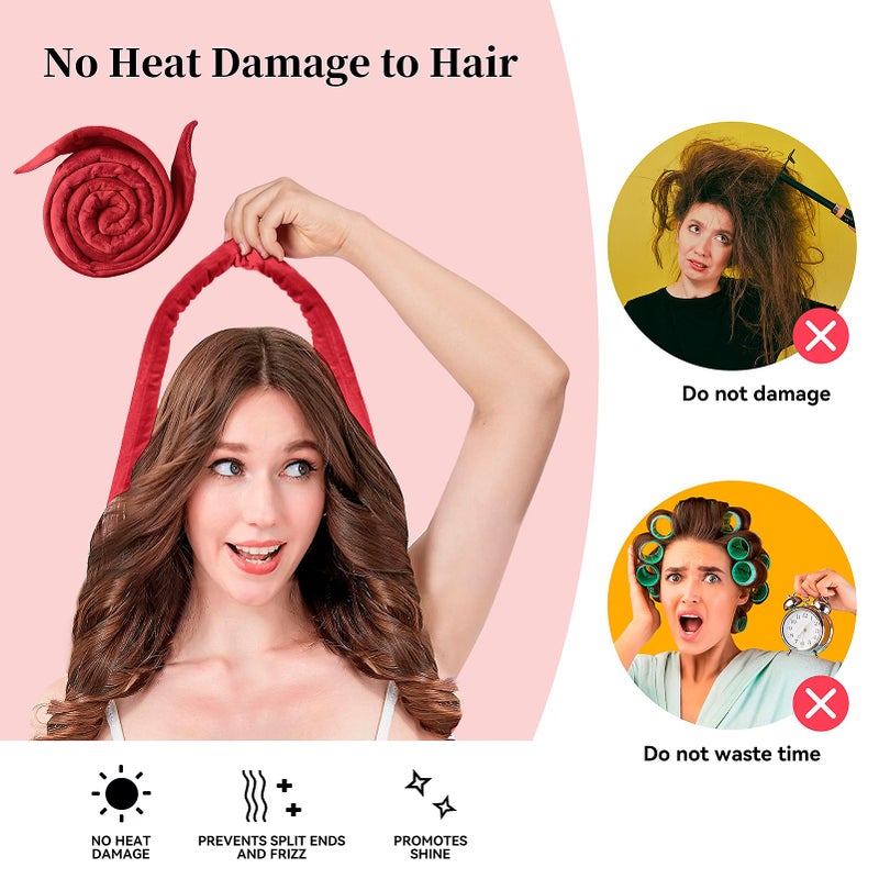 Flylipu Heatless Curling Rod Headband, Upgraded 60" Extra Long Heatless Curls Headband Soft Hair Curlers to Sleep In Hair Rollers No Heat Curls (Red) - Image 3
