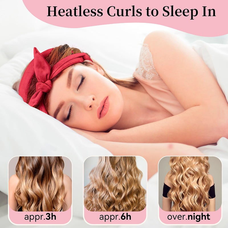 Flylipu Heatless Curling Rod Headband, Upgraded 60" Extra Long Heatless Curls Headband Soft Hair Curlers to Sleep In Hair Rollers No Heat Curls (Red) - Image 4