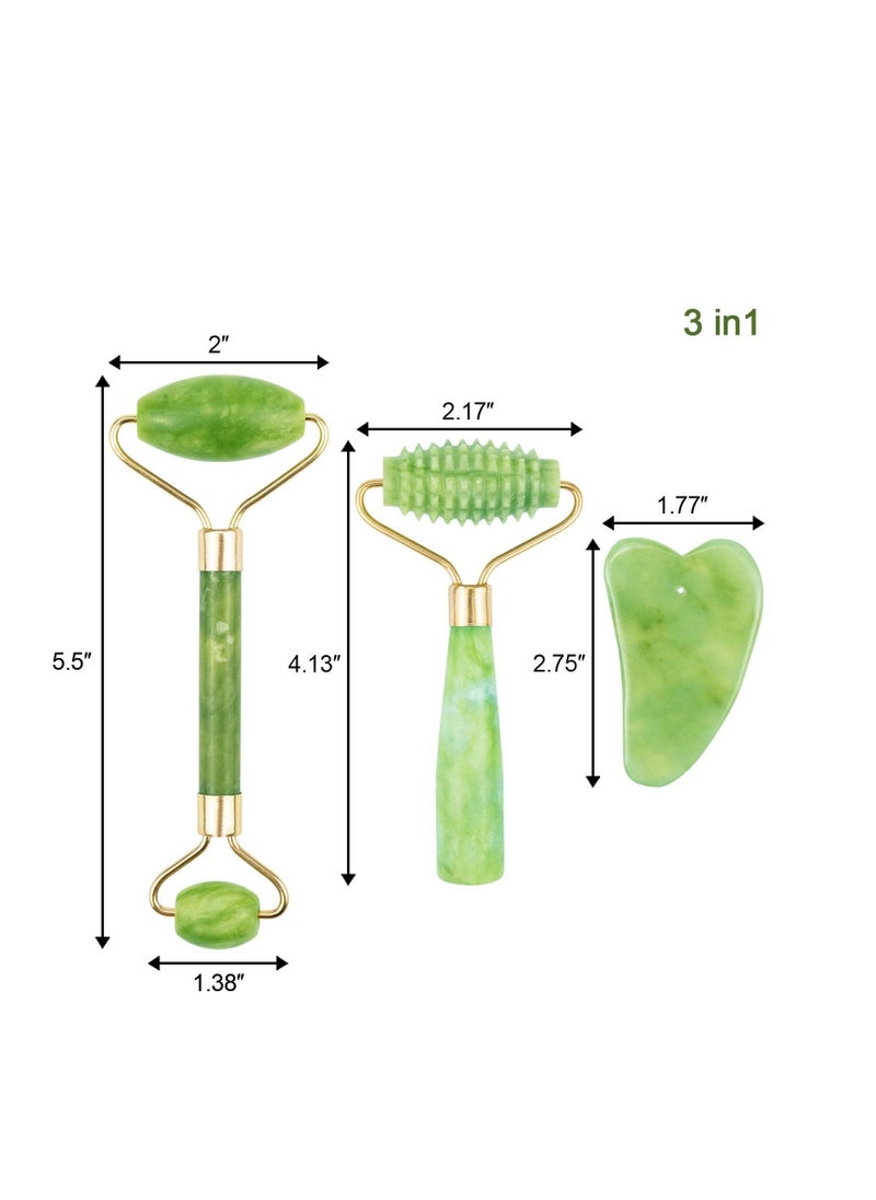 Excefore Jade Roller Eyes Facial Massage Kit Skin Roller, including 1Pc Double Head Jade Roller, 1Pc Single Head Jade Roller, 1Pc Gua Sha Tool, 2Pcs Face Mask Brush  - Image 4