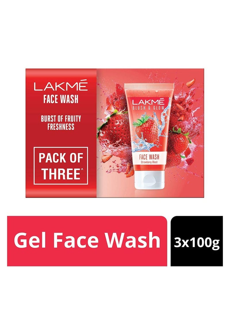 LAKME - LAKMÉ Blush and Glow Strawberry Combo Face Wash With Fruit Extracts 100 g Pack of 3 - Image 1