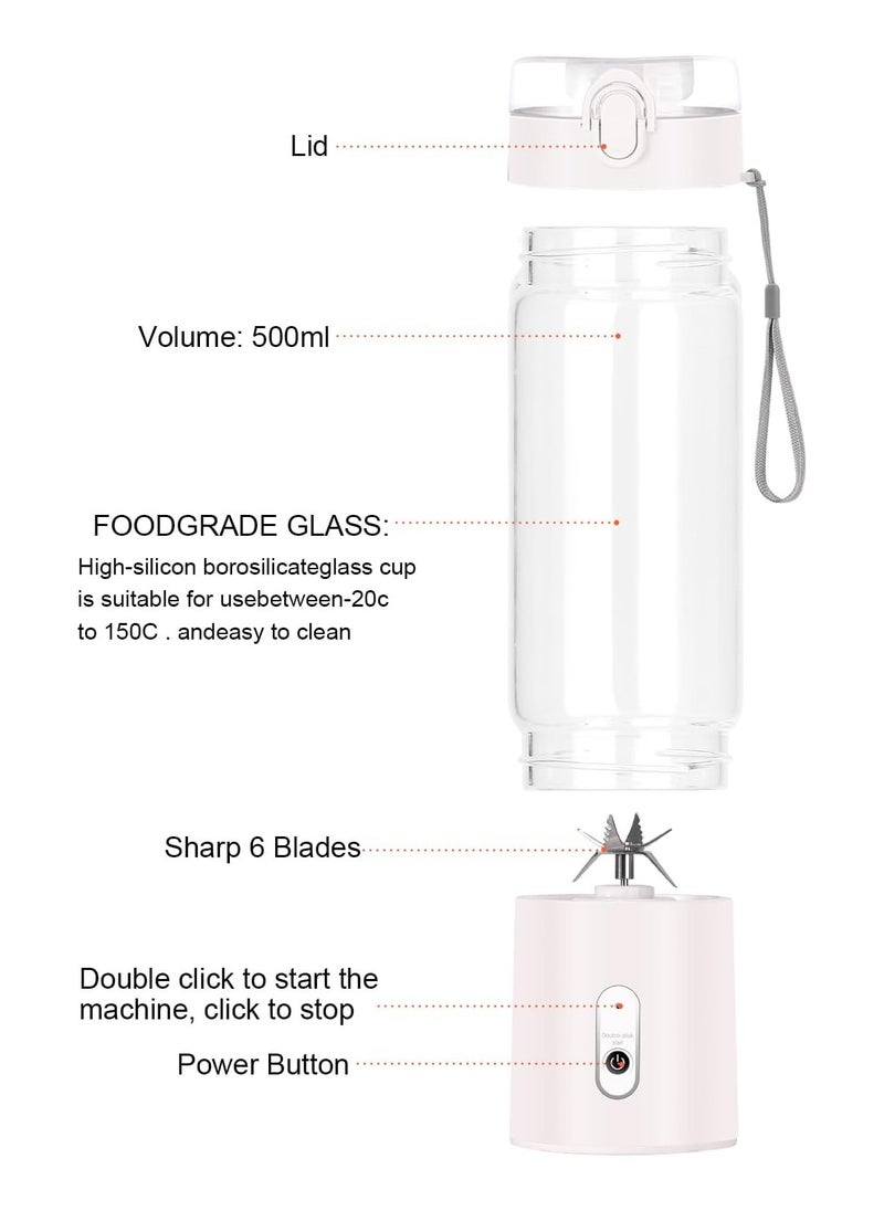 Generic - Portable Juicer, Personal Size Blender for Shakes and Smoothies, USB RechargeableStrong Cutting Capacity with 6 Blades, 500ml Juicer Cup - Image 1