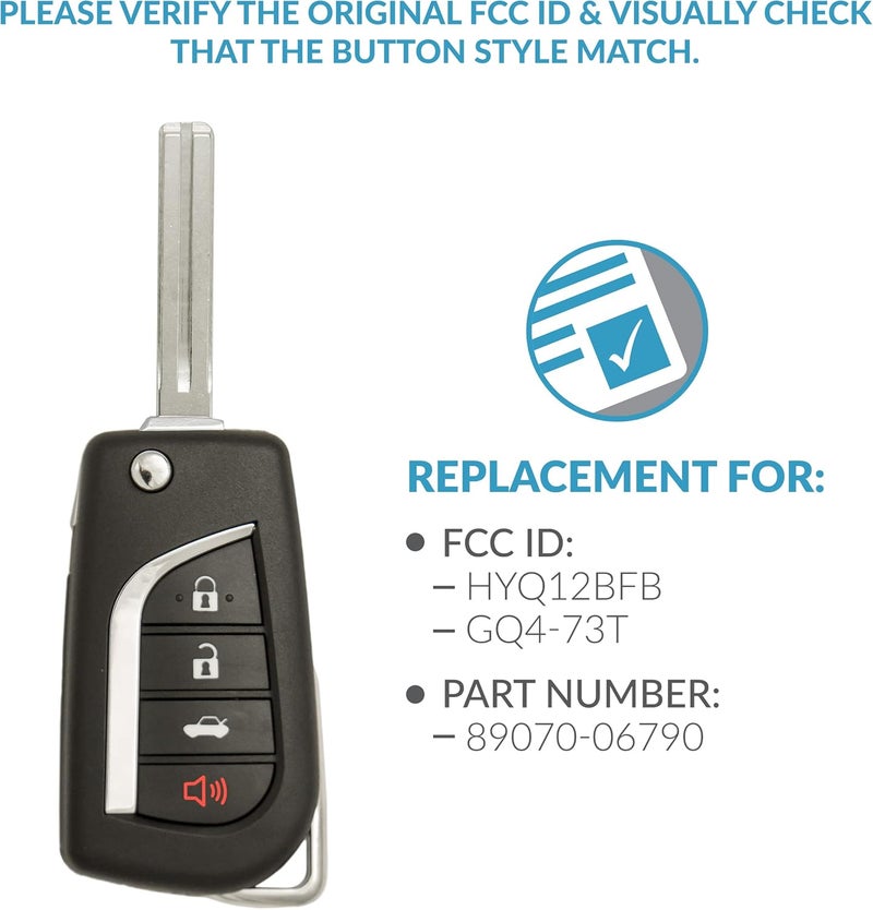 Keyless2Go مفتاح ريموت قابل للطي بديل Keyless2Go لتويوتا كامري وكورولا (عبوة 2) - Image 4