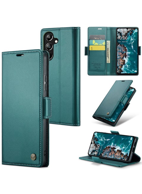 جراب موبايل من الجلد الصناعي الفاخر مقاوم ضد البصمات  023 وحامل للكروت و البطاقات متوافق مع  Samsung Galaxy A16 (اخضر)