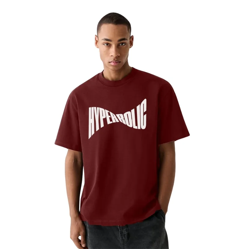 نوبيرو Men's Oversized Cotton T-Shirt in Burgundy