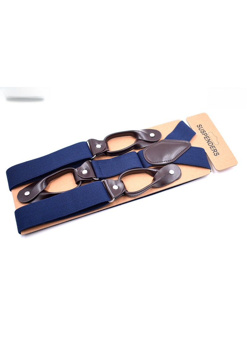 Generic Mens Casual Y-Back Suspenders Elastic Adjustable Navy blue 