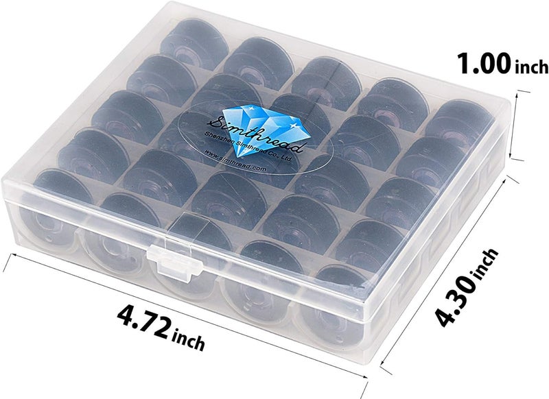 simthread 25pcs 90 Weight Black Prewound Bobbin Thread Size A Class 15 (SA156) with Clear Storage Plastic Case Box 60S/2 for Brother Embroidery Thread Sewing Thread Machine DIY - Image 2