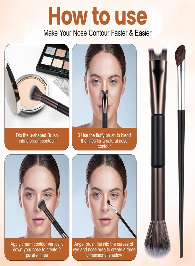 Shimmeroo 2Pcs Nose Contour Brushes for Makeup Shimmeroo Double-Ended Nose Angled Eye Shadow Contour Brushes for Makeup 2-in-1 U-Shaped Fluffy Brush Contouring Highlight Face Sculpting Defining - Image 5
