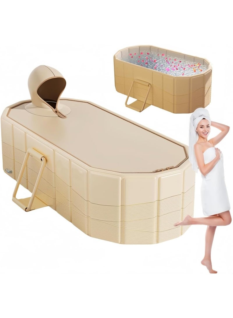 JOGAMS 150cm Portable Insulated Bathtub with Cover Ice Bath Tub for Athletes Inflation Free Bathtub for Shower Collapsible Bathtub Tub Soaking Hot SPA and Ice Bath Tub Baths at Home and Outdoor - Image 1