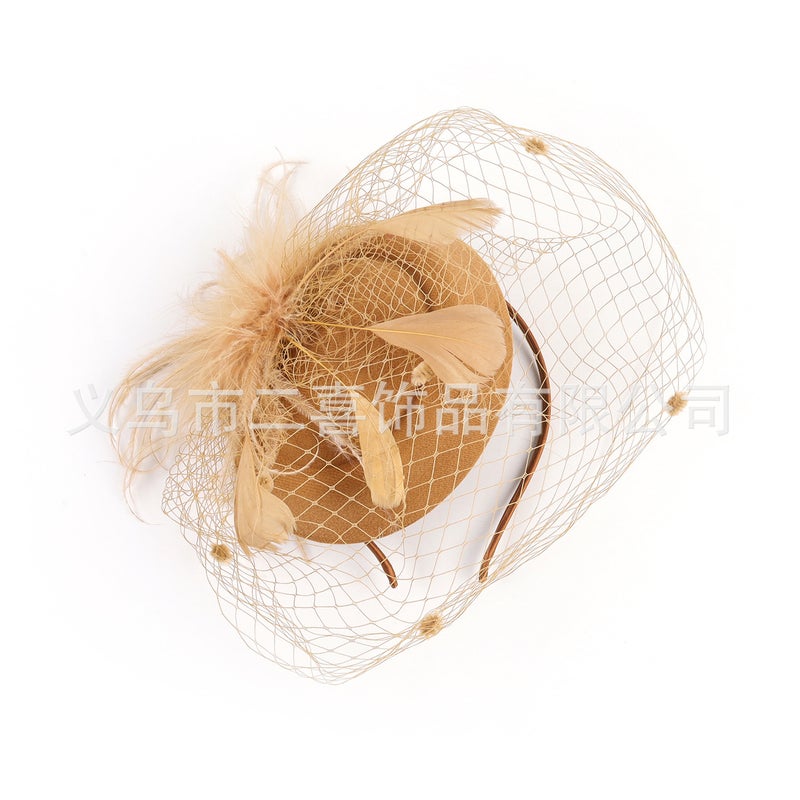 Generic Bridal Tulle Fascinator Fashion Headband Feather Mini Hat Clip Gold