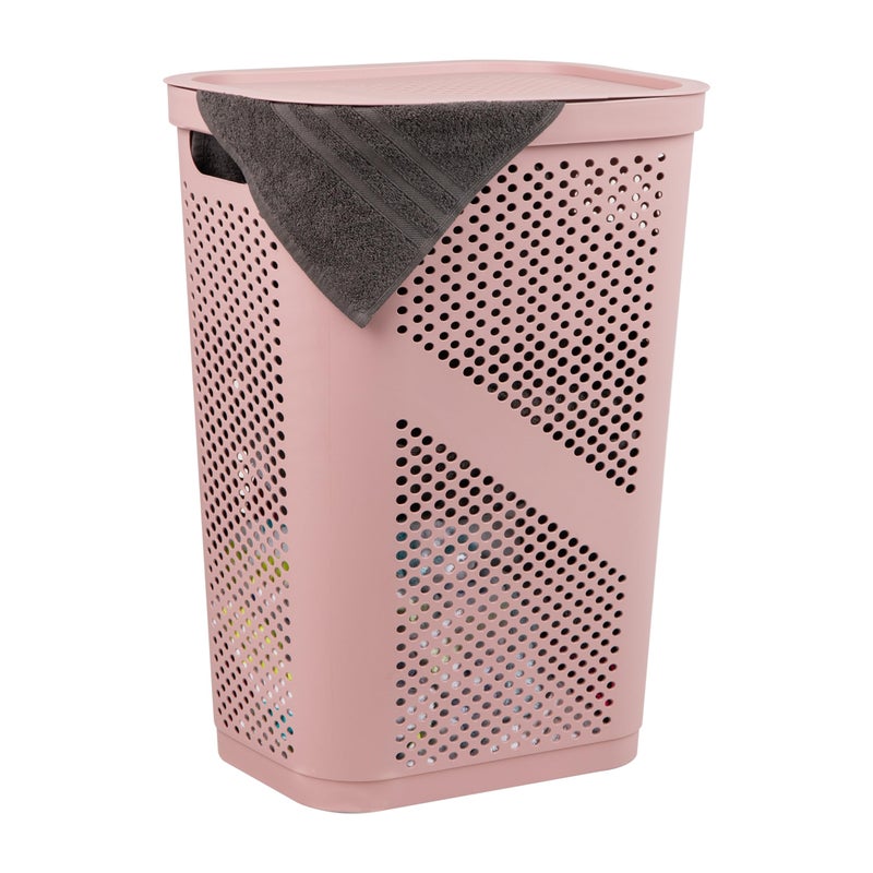 Mind Reader 60L Slim Laundry Hamper Clothes Basket Lid Ventilated Plastic 1725L x 1375W x 235H Pink