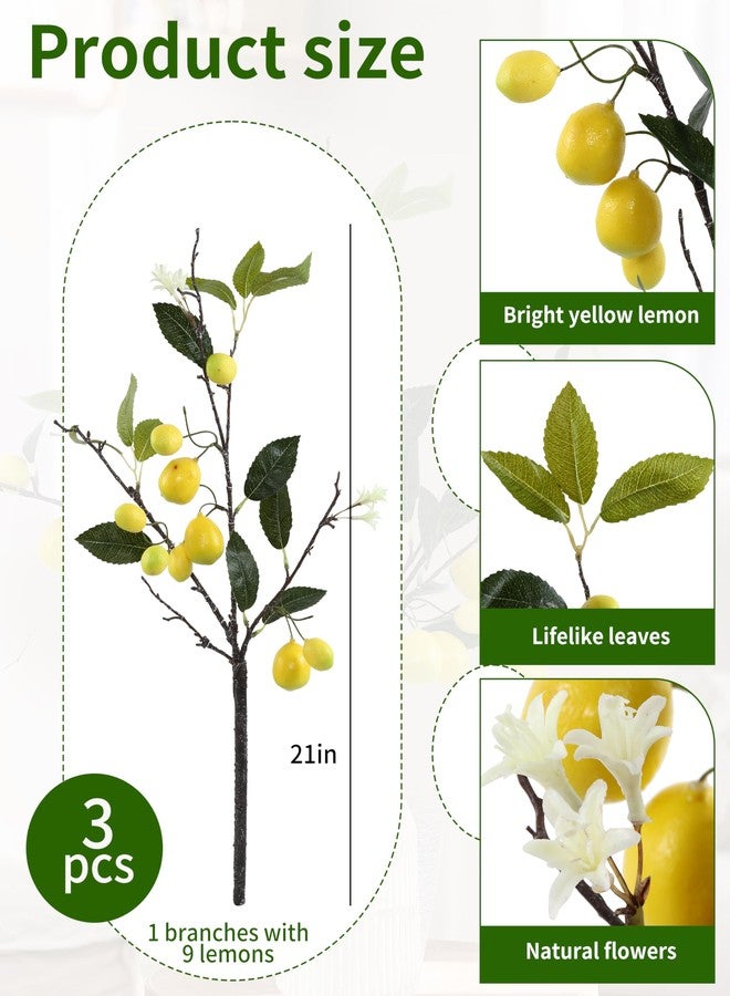 DuHouse 3Pcs Artificial Lemons Branches,27 Head Artificial Yellow Lemons Faux Greenery Stems for Kitchen Home Garden Party Decor - Image 3