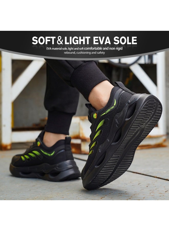 CFFHS Unisex Safety Shoes with Rotating Buckle, Steel Toe,Kevlar anti‑puncture midsole , Breathable Mesh, EVA Outsole, Black&Green - Image 2