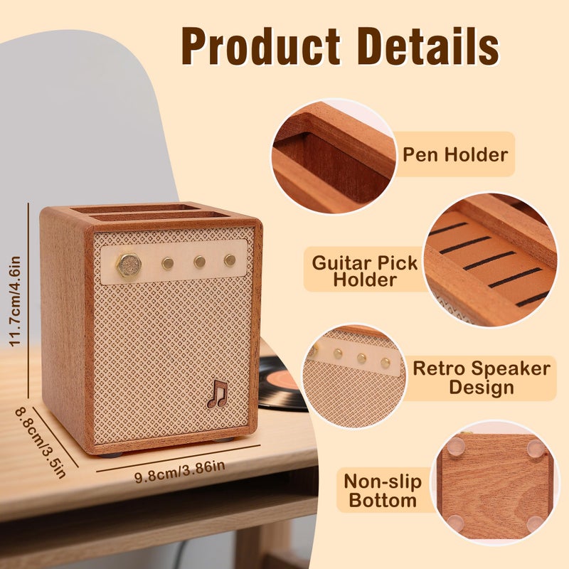 CoolGift Mart Guitar Accessories, Sapele Wood Amp Styled Guitar Pick Holder with Pen Storage, Desk Organizer Gift for Guitarists for Picks and Pens Storage - Image 5