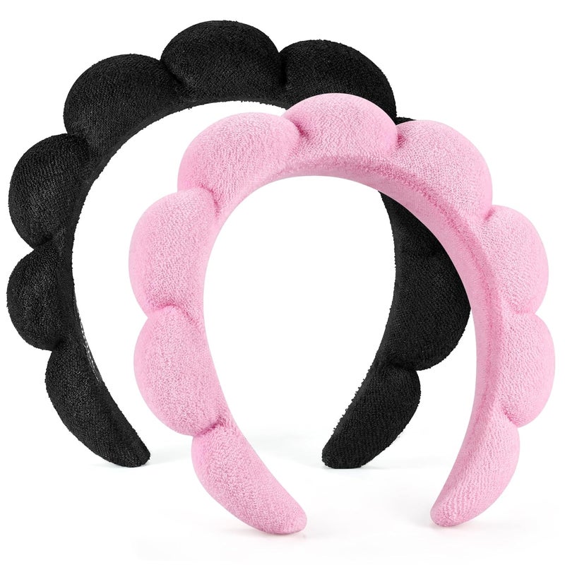 Ztomine Store Spa Headbands for Washing Face or Facial, Set of 2 Skincare Headbands, Terry Cloth Headband Wash Combo Pack - Puffy Makeup Washing, Mask, Skin Treatment (Black & Pink) - Image 1