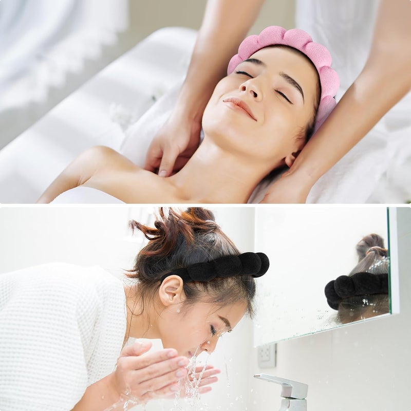Ztomine Store Spa Headbands for Washing Face or Facial, Set of 2 Skincare Headbands, Terry Cloth Headband Wash Combo Pack - Puffy Makeup Washing, Mask, Skin Treatment (Black & Pink) - Image 4