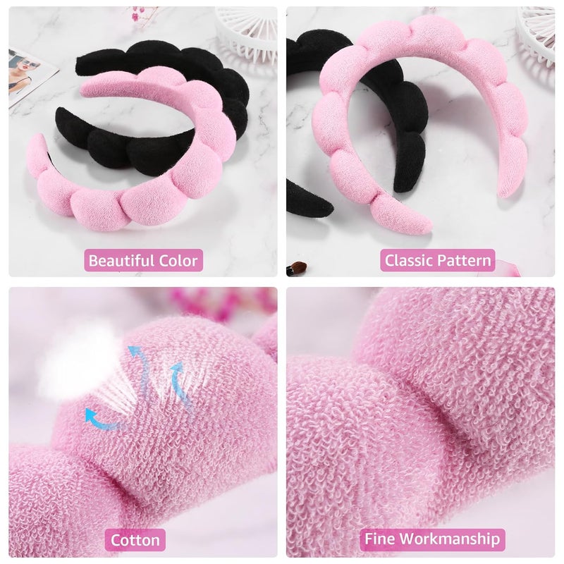 Ztomine Store Spa Headbands for Washing Face or Facial, Set of 2 Skincare Headbands, Terry Cloth Headband Wash Combo Pack - Puffy Makeup Washing, Mask, Skin Treatment (Black & Pink) - Image 5