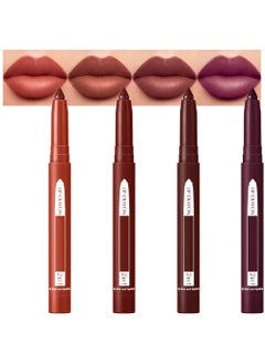 CAKAILA 4Pcs Red Nude Dark Brown Retractable Matte Lip Liner Set,Women Matte Lip Crayon Lip Liner Pencil Lipstick Kit,Long Lasting Smudge Proof Waterproof 24 Hour Lipstick and Lip Liners Combo Pencil 