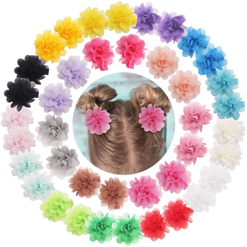 DeD 40PCS 2" Chiffon Flower Hair Bows Clips Flower Tiny Hair Clips Fine Hair for Girls Infants Toddlers Set of 20 Pairs - Image 1