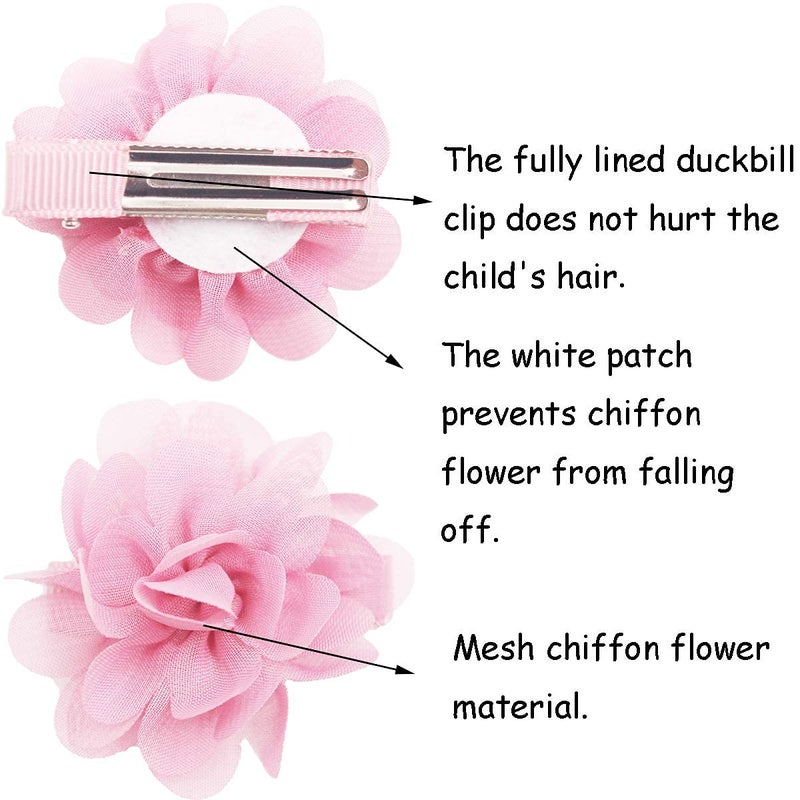 DeD 40PCS 2" Chiffon Flower Hair Bows Clips Flower Tiny Hair Clips Fine Hair for Girls Infants Toddlers Set of 20 Pairs - Image 3