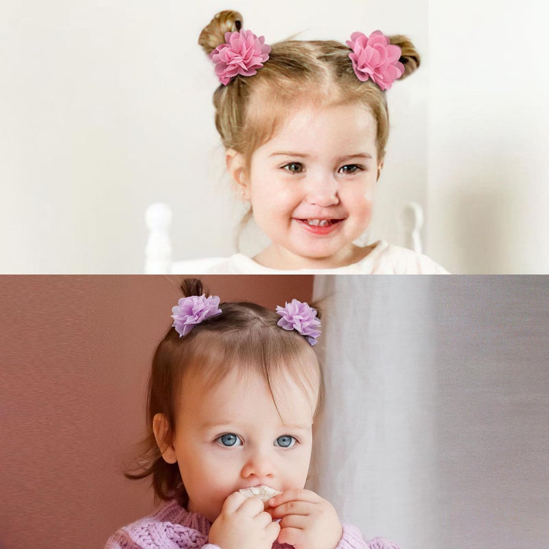 DeD 40PCS 2" Chiffon Flower Hair Bows Clips Flower Tiny Hair Clips Fine Hair for Girls Infants Toddlers Set of 20 Pairs - Image 4